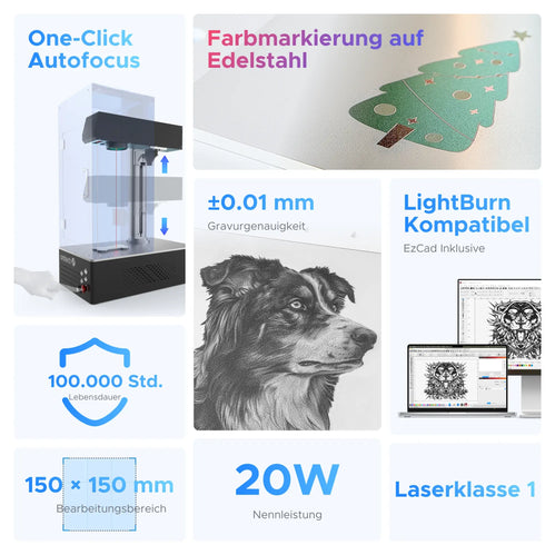 20W MOPA Laser Graviermaschine mit Autofokus für Metallgravur | M20C MOPA Laser Graviermaschine OMTech Laser