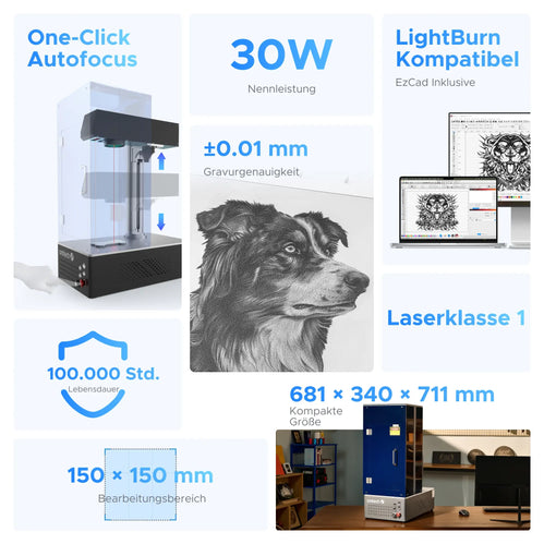 30W MOPA Laser Graviermaschine mit Autofokus für Metallgravur | M30C MOPA Laser Graviermaschine OMTech Laser