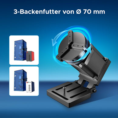 Drehachse mit 3-Backen-Drehfutter für MOPA und Faserlaser Graviermaschinen | LRA-MN70 Drehachse OMTech Laser   