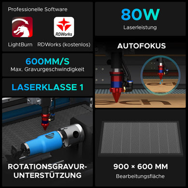 80W Lasercutter & Laser Graviermaschine mit 900x600mm Gravurfläche | Turbo-968 CO2 Laser Graviermaschine & Cutter OMTech Laser   