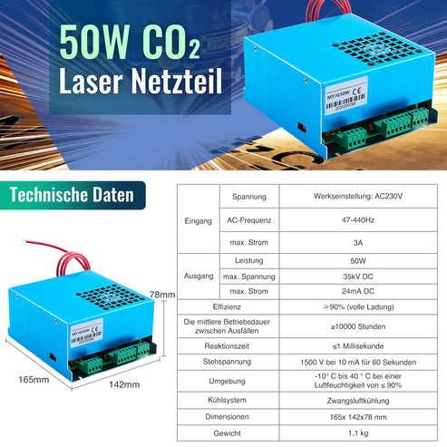 50W Netzteil für CO2 Laser Graviermaschinen und Lasercutter | LN-50 CO2-Laser-Netzteil OMTech Laser   