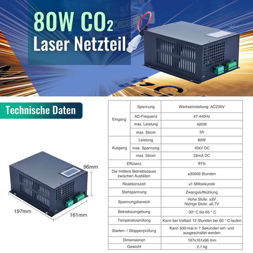 80W CO2-Laser-Netzteil & Stromversorgung | LN-80 CO2-Laser-Netzteil OMTech Laser   