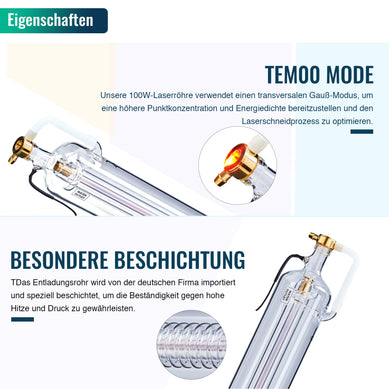 100W CO2 Laserröhre & Laser Tube für Laser Graviermaschinen und Lasercutter | 0100 CO2 Laserröhre OMTech Laser   