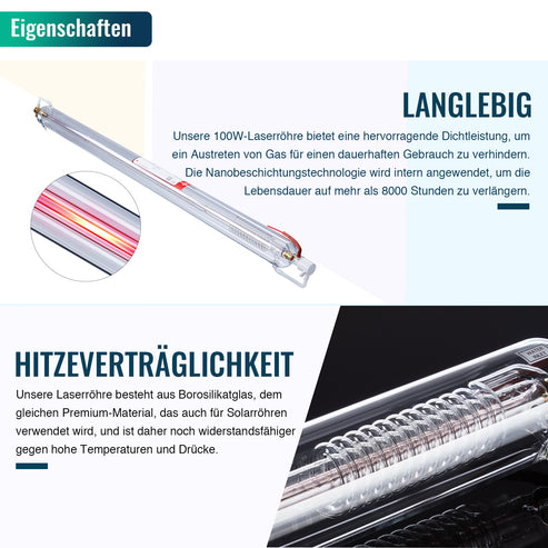 100W CO2 Laserröhre & Laser Tube für Laser Graviermaschinen und Lasercutter | 0100 CO2 Laserröhre OMTech Laser   