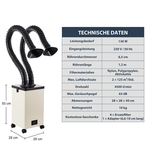 Rauchabsauger mit 3-Schichten-Filter und 2 Absaugrohren | LSP-0250 Rauchreiniger OMTech Laser   