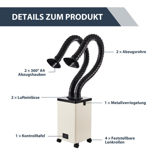 Rauchabsauger mit 3-Schichten-Filter und 2 Absaugrohren | LSP-0250 Rauchreiniger OMTech Laser   